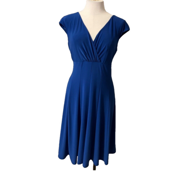 Ralph Lauren Dress 12 Royal Blue V Neck A Line Washable Career Church - Picture 1 of 15